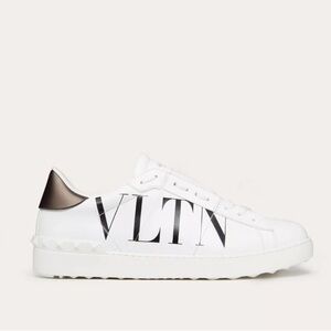 Valentino White and Black Open Logo Studded Sneakers